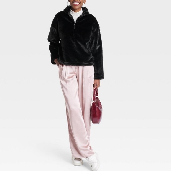 A New Day Women's Faux Fur Quarter Zip Sweatshirt - Picture 3 of 6